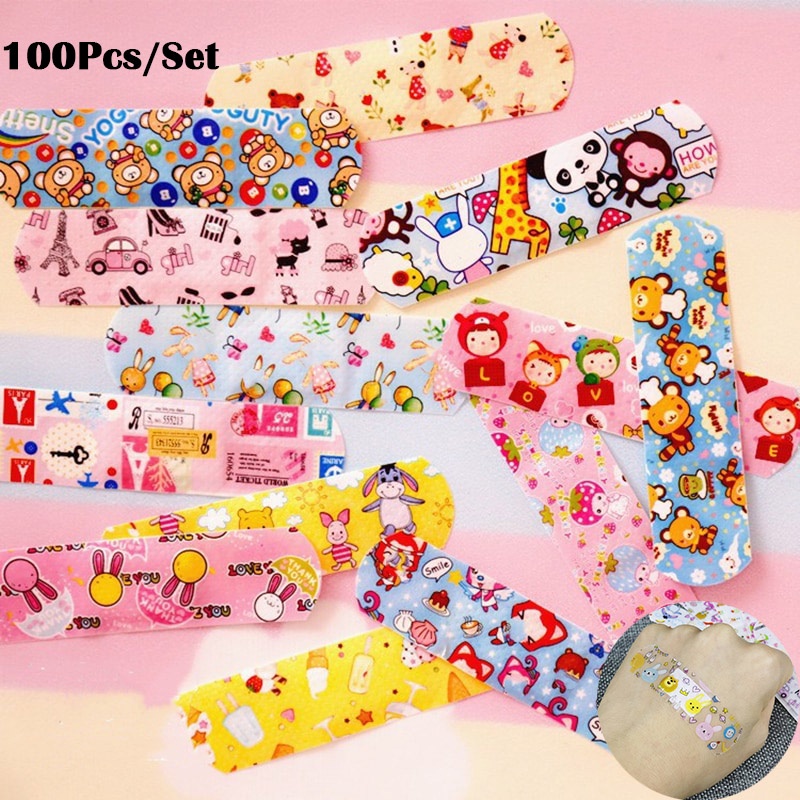 100pcs/Set Cute Cartoon Band Aid Hemostasis Adhesive Bandages First Aid Emergency Kit Wound Plaster for Kids Adult