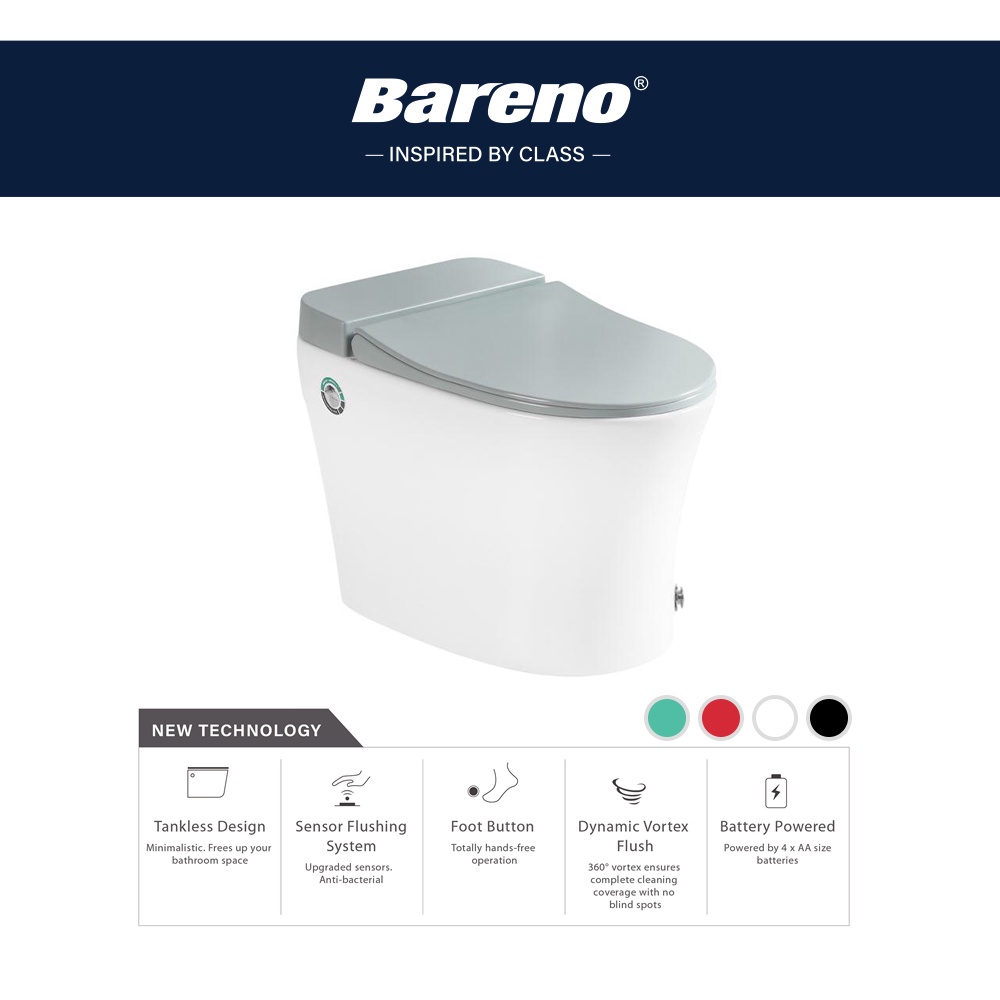 Bareno One Piece Tankless Dynamic Vortex Flush Water Closet WC Toilet