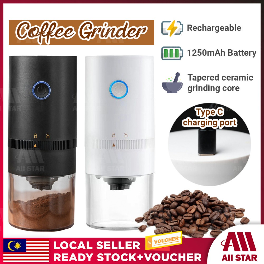 Allstar Coffee Portable Electric Coffee Grinder Automatic Type C Usb Rechargeable Ceram…