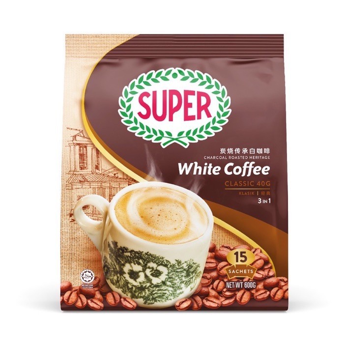 SUPER WHITE COFFEE 3IN1 CHARCOAL ROASTED - CLASSIC 40G x 15 SACHETS ...