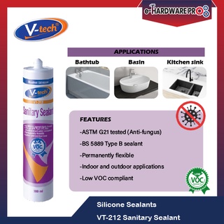 V-Tech VT-212 Sanitary Silicone 300ml Silicon Diy Tools Silicone Sealant Home Improvement Anti Fungus 硅酮 No More Gaps