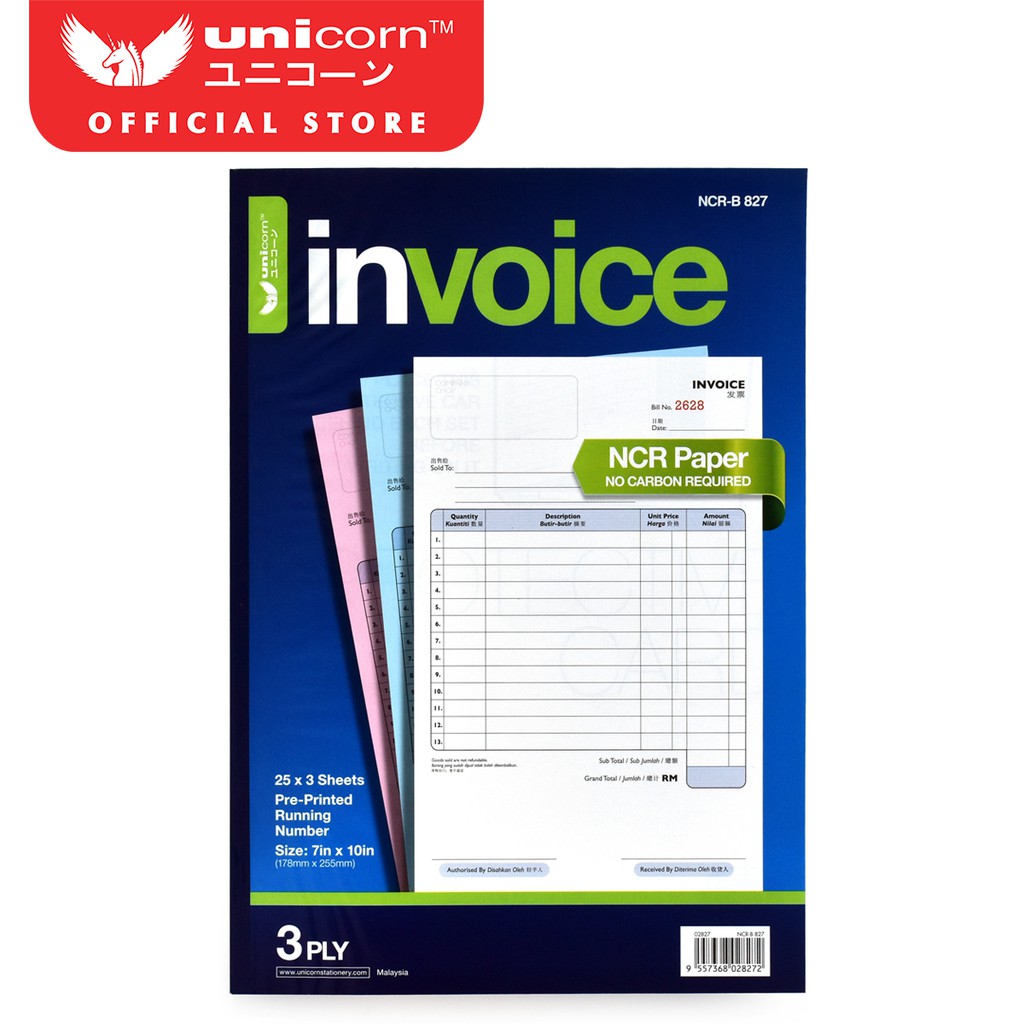 Unicorn Ncr Invoice 3 Ply 7 X 10 25 X 3 Sheets Shopee Malaysia