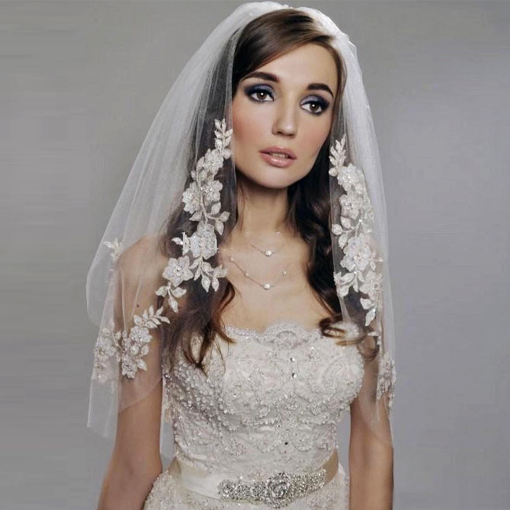 2 tier white wedding veil