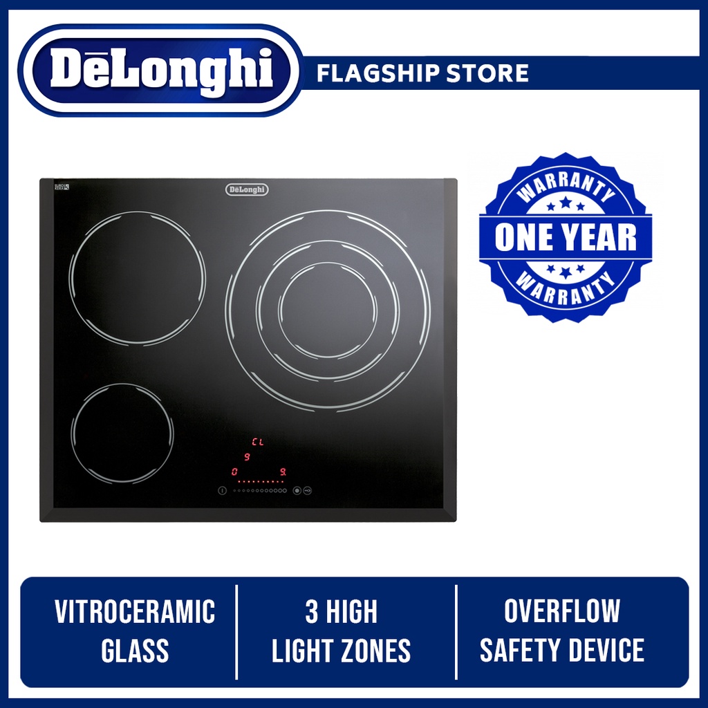 DeLonghi DRC3068 Vitroceramic Hob with 3 High Light Zones (Made in