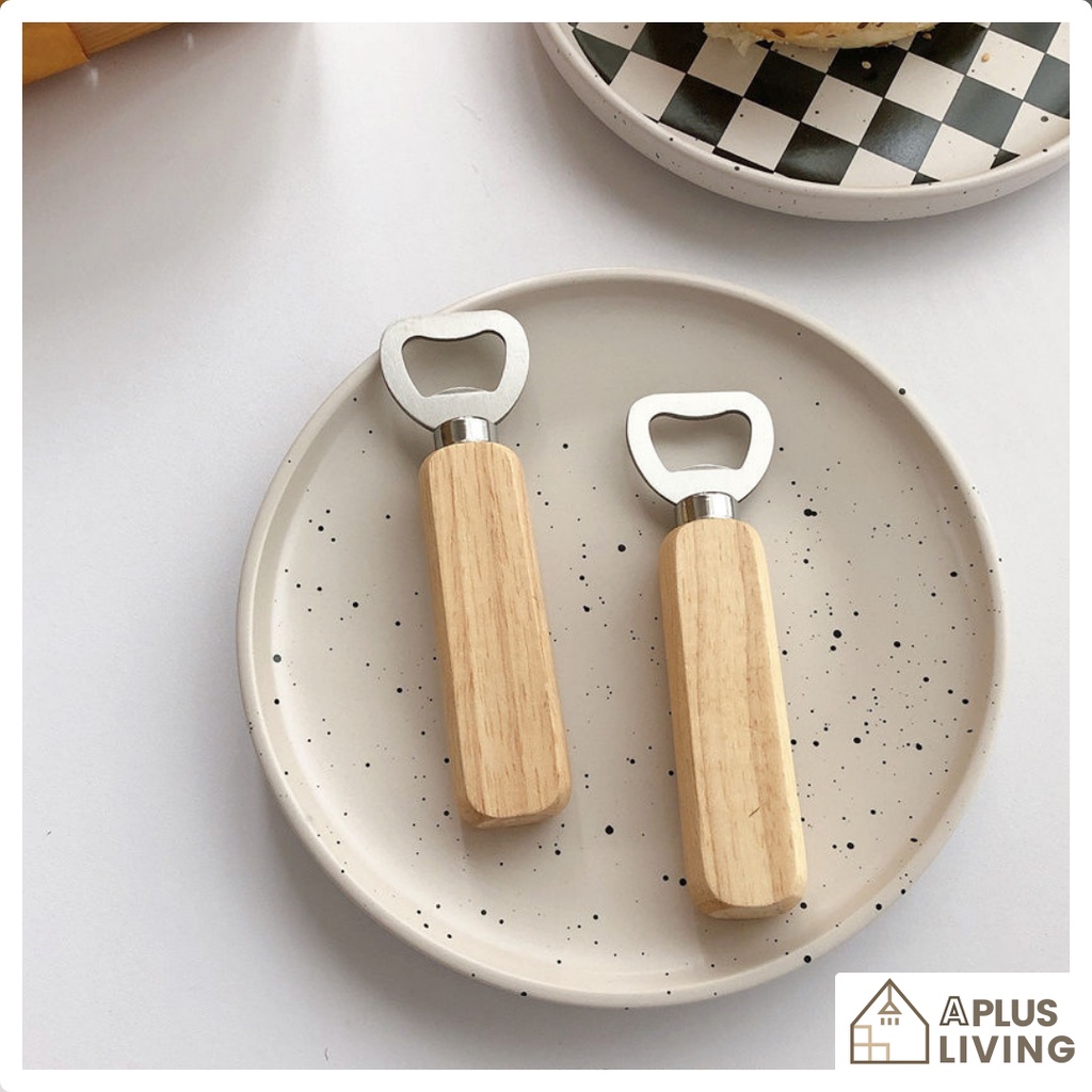 1Pcs Wooden Handle Stainless Steel Bottle Opener Beer Bottle Opener Home Beer Cap Wooden Cover Bottle Cap Can Opener