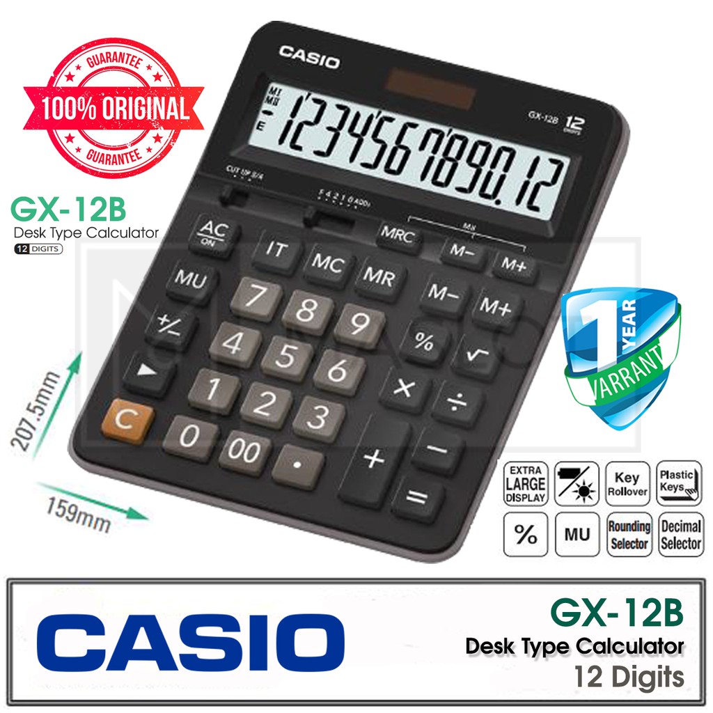 Casio GX12B 12Digit Desk Type Calculator (Extra Large Display