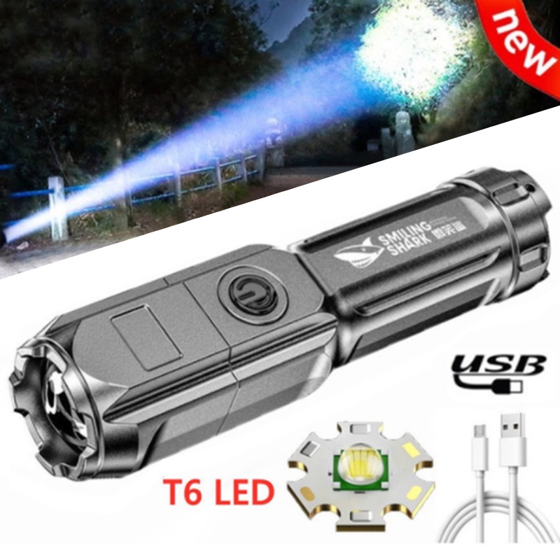 【✈Ready Stock & COD✈】Outdoor Use High Light Flashlights LED Flashlight XHP50 Super Bright 3000 Lumens Handheld Tactical Torch USB Rechargeable /5 Modes Zoomable Electric Torch