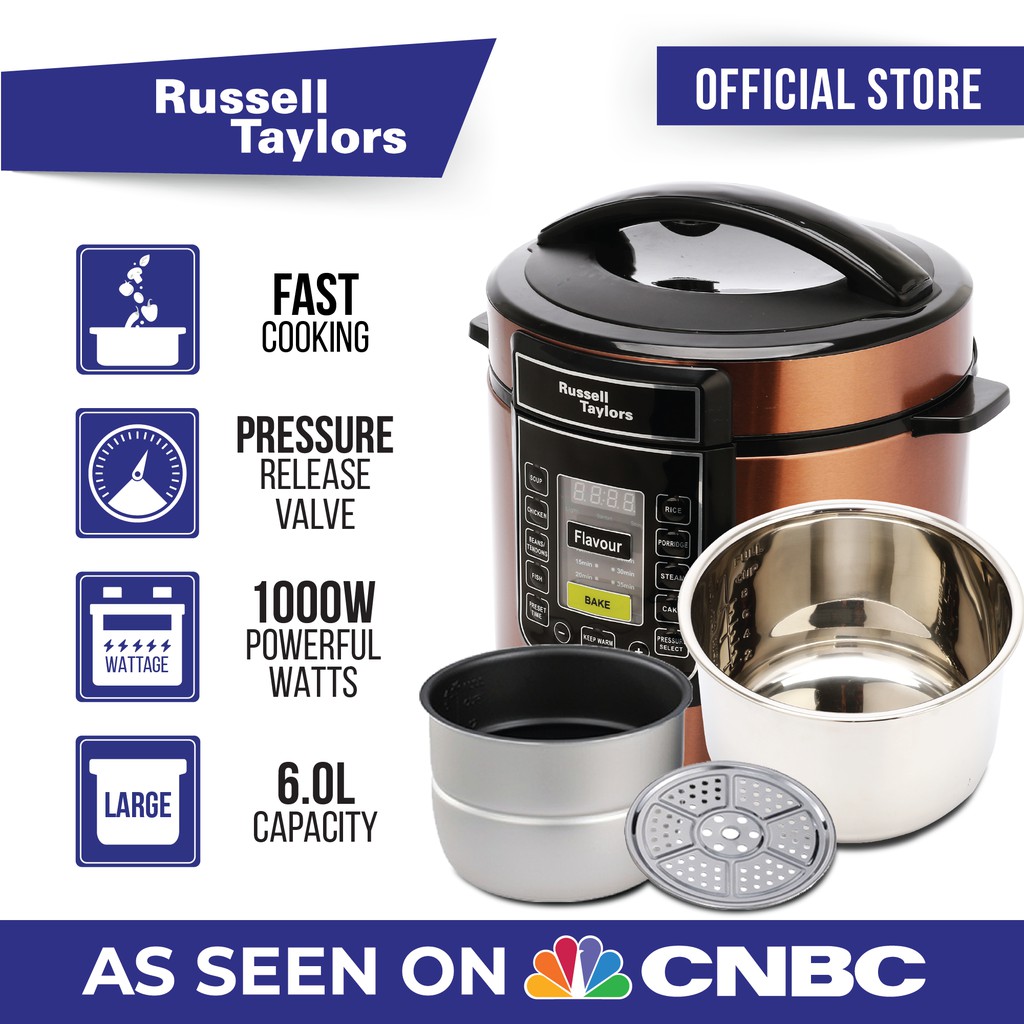 Russell Taylors Dual Pot Pressure Cooker Rice Cooker 2 Pots + Steam (6L) PC-60