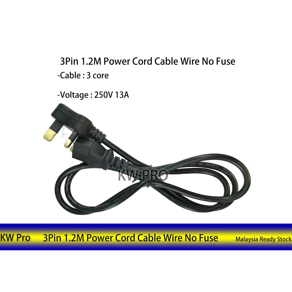 3Pin 1.2M Power Cord Cable Wire No Fuse for Power Supply/ AC Adaptor