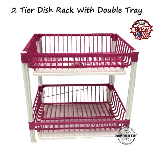 Applelady 2 Tier Dish Rack Dish Drainer Kitchen Rack Rak Pinggan Dish Rack Set With Level