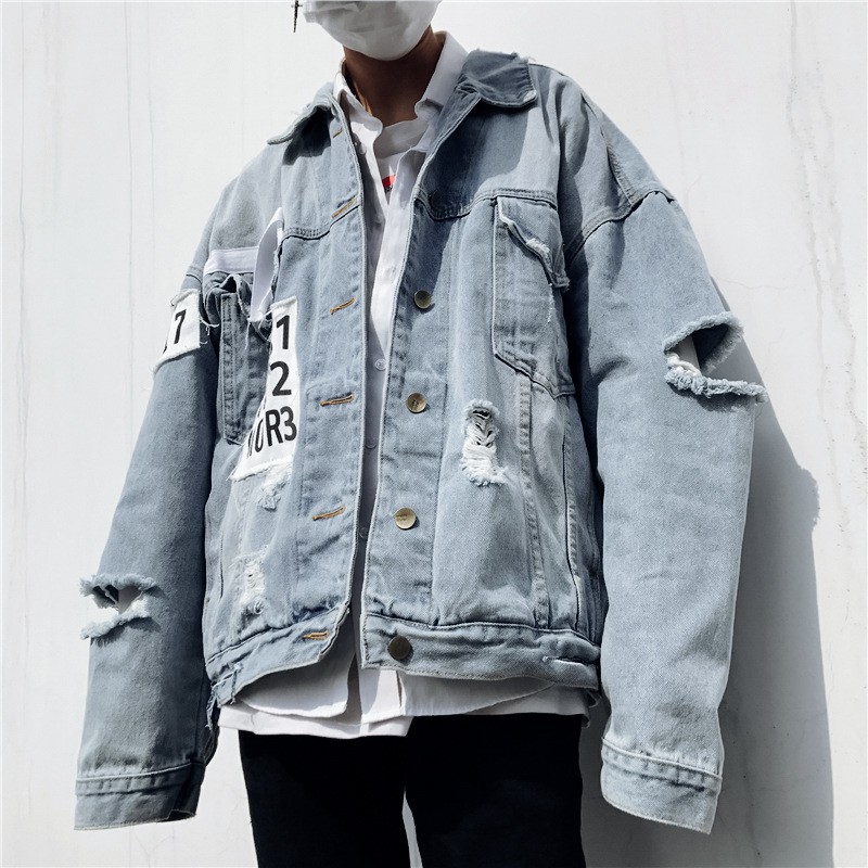 mens denim jacket with rips