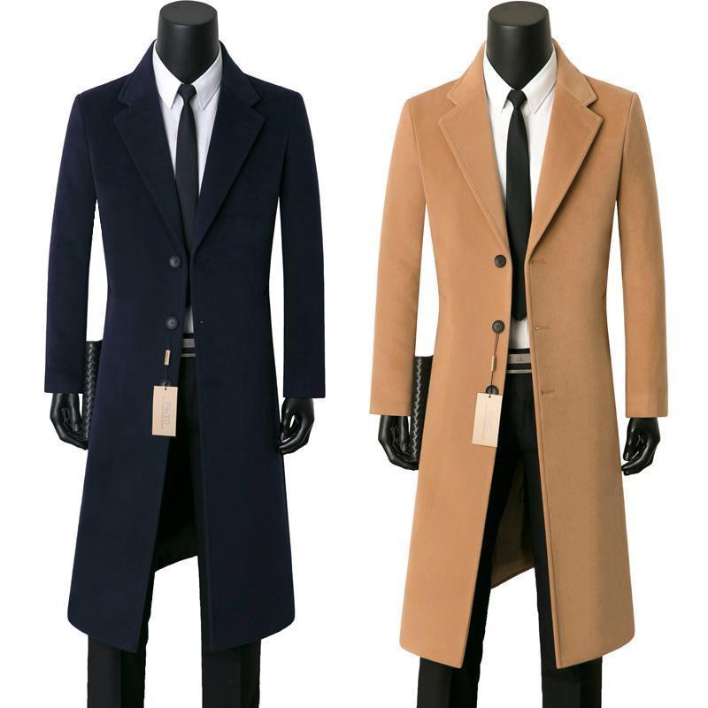[Super handsome trench coat] autumn and winter long woolen coat men s slim suit collar lapel musim gugur dan sejuk panjang lelaki sut licin/*#[Super handsome trench coat] autumn and winter long woolen