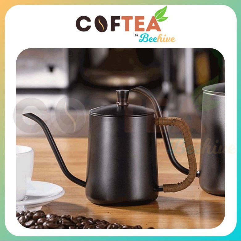 Long Narrow Sprout Coffee Pot with Leather Strap Handle