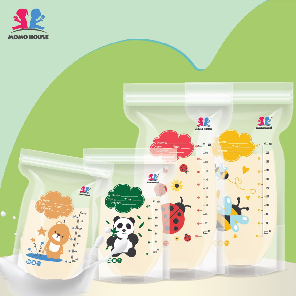 (30 Pcs) 5oz/8oz MOMO HOUSE Double Ziplock Breastmilk Storage Bag Breast Milk (New Design)