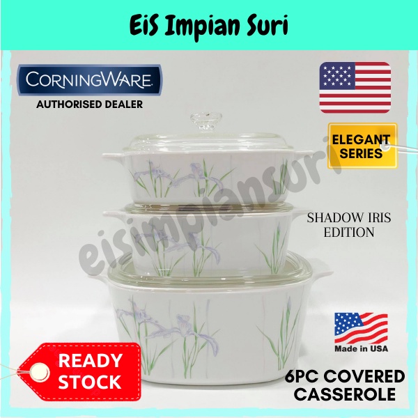 (Ready Stock!!) Corningware Shadow Iris 6pcs Casserole Set (A-140-333) Corak Vintage Cookware Set Periuk Masak