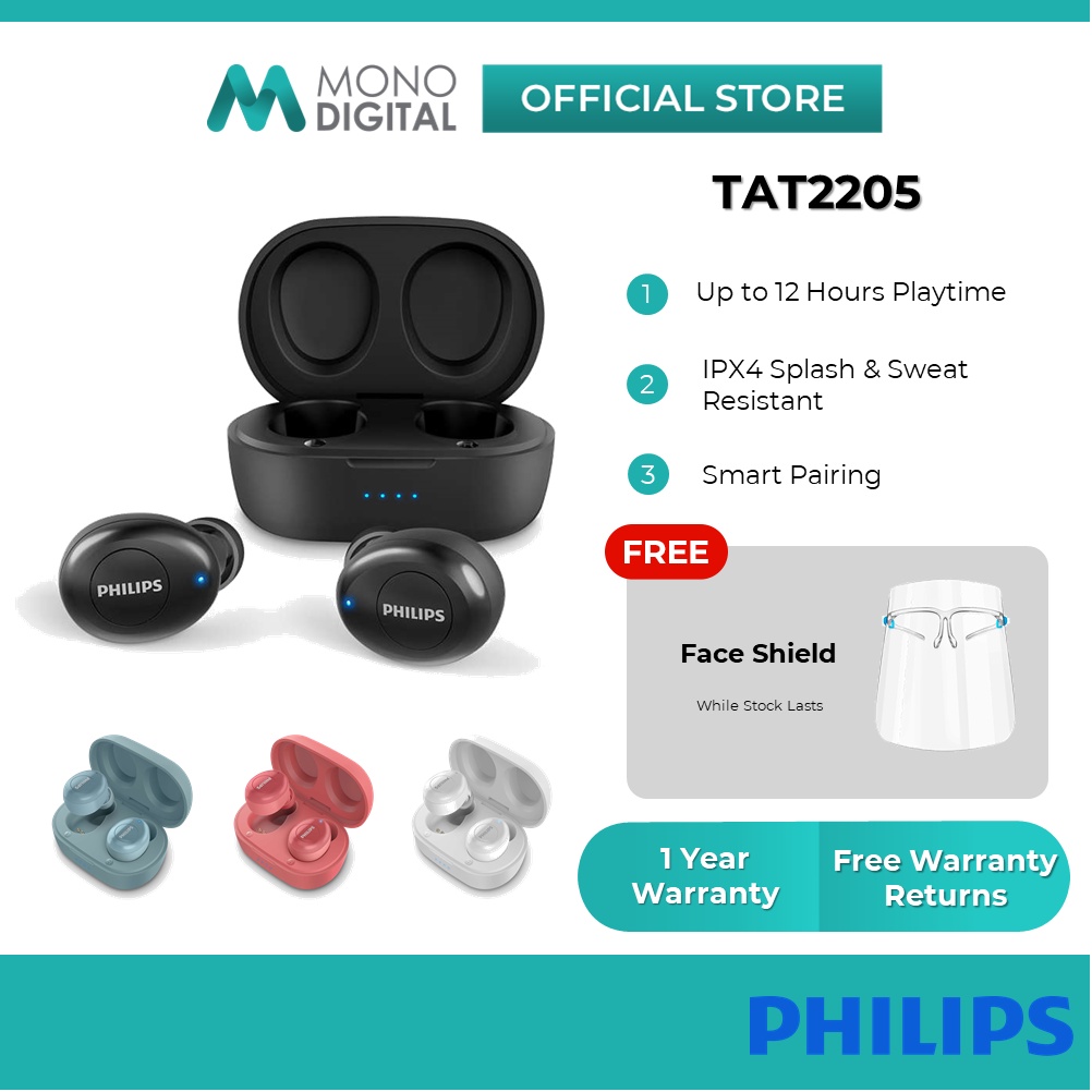 Philips TWS True Wireless Earbuds TAT2205 Bluetooth Long Battery Life ...