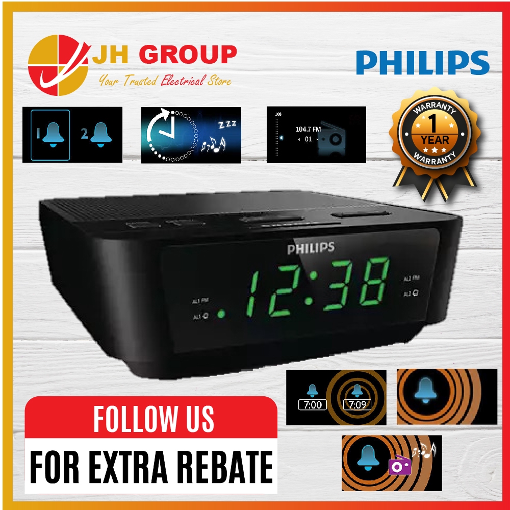 Philips Digital Tuning Clock Radio Alarm Clock Aj3116/12 Shopee Malaysia
