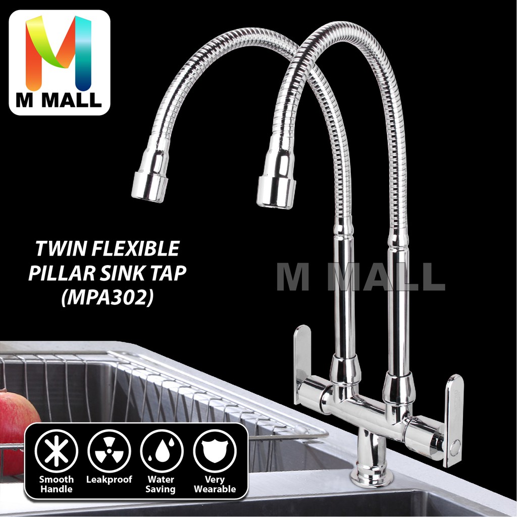 Mcpro Kitchen Faucet Twin Flexible Pillar Sink Water Tap Mpa302