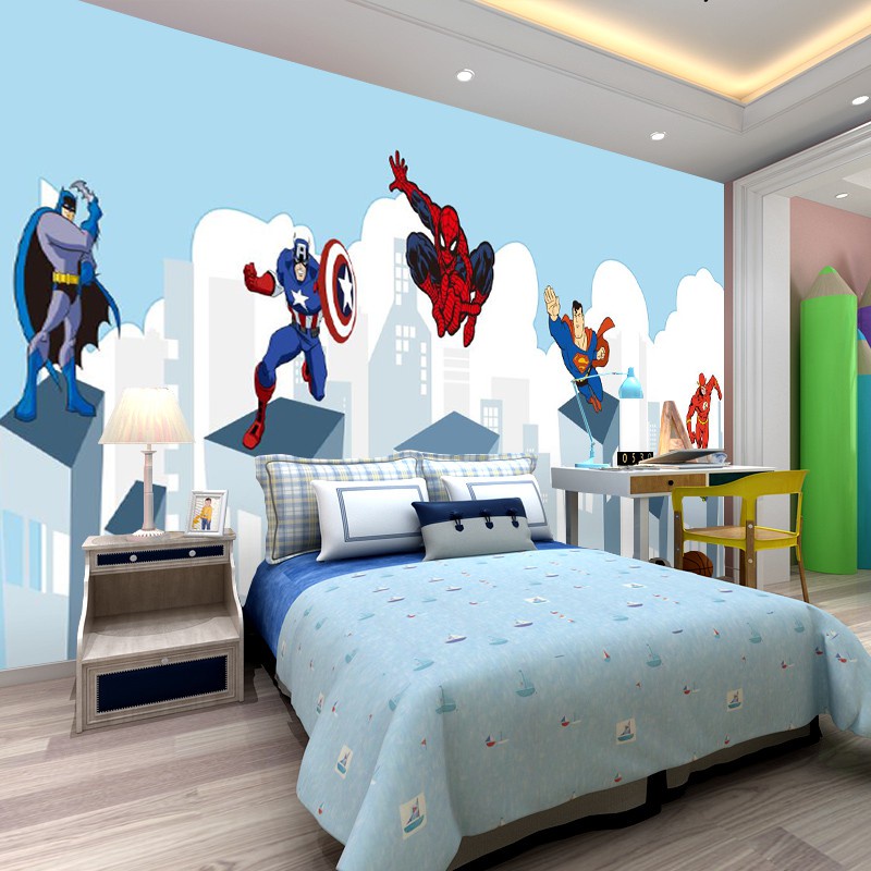 Boys and Girls children's room American style wallpaper mural 3d cartoon  Marvel Super Hero wallpaper environmental prot | Shopee Malaysia