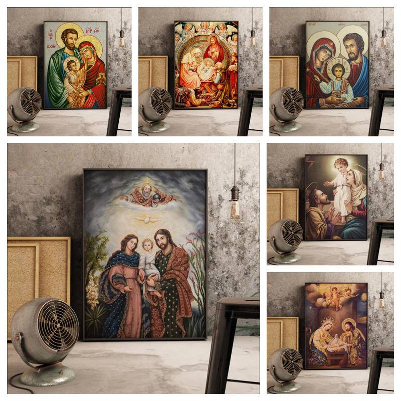 The Holy Family icon The Jesus Christ Virgin Mary & Joseph Canvas Posters religious Pictures PrintsWall Art Home Decor