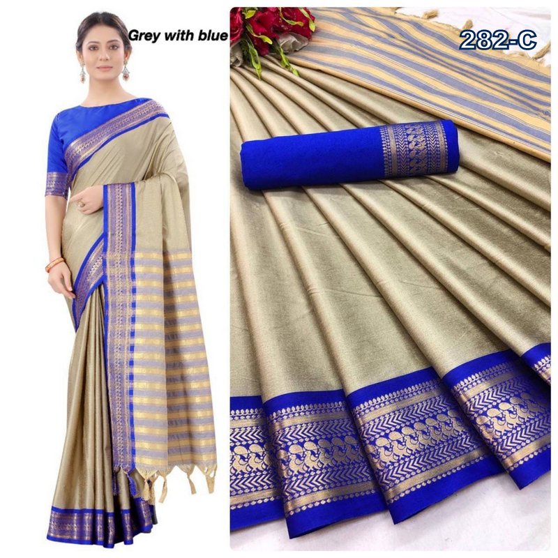 EFS-282~Pure Mercerised Cotton Silk Saree With Blouse