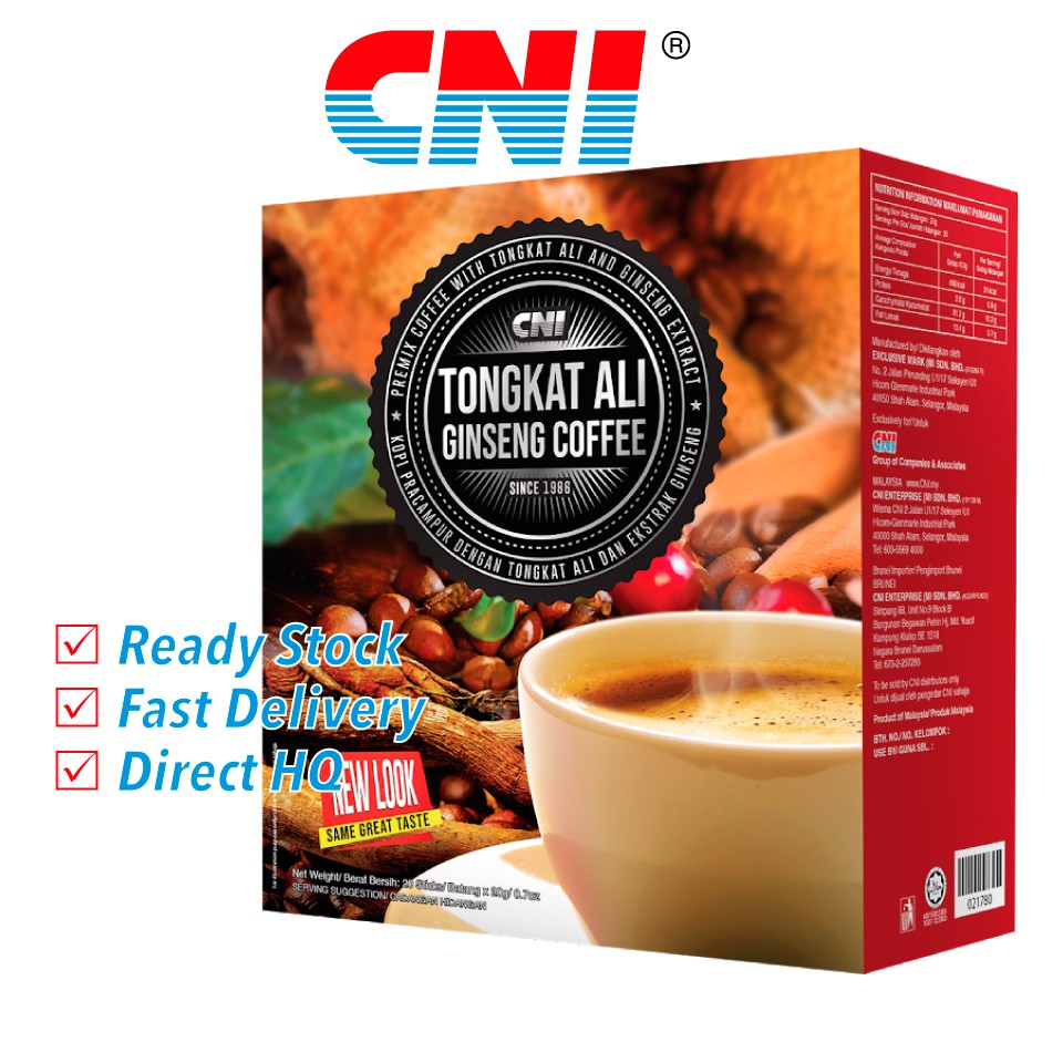 CNI Tongkat Ali Ginseng Coffee 20 sticks x 20g - Kopi Pra Campuran, Ekstrak Tongkat Ali & Ginseng