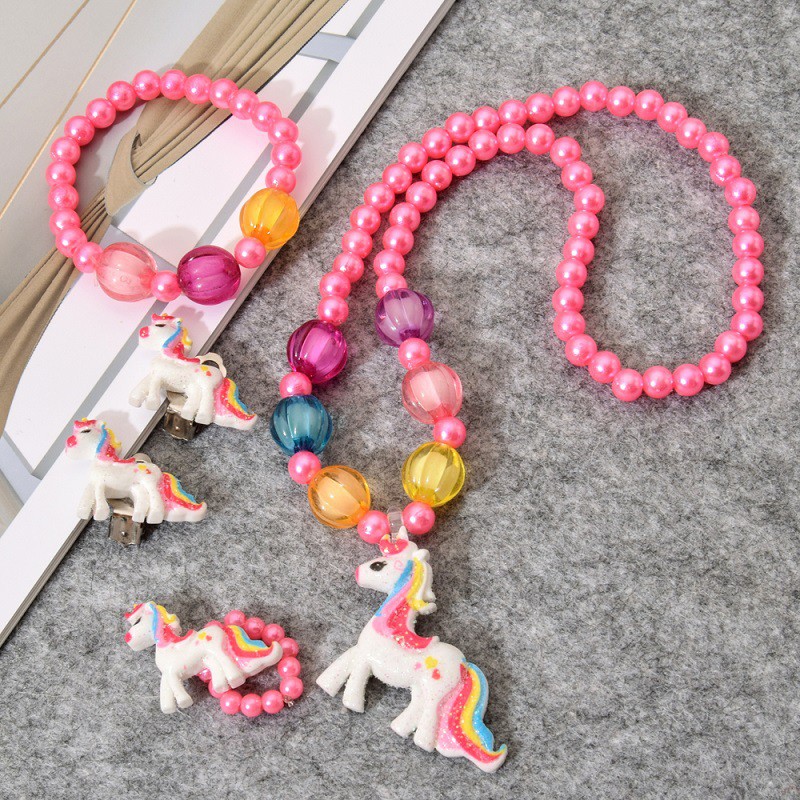 Fashion Cute Children Girl Necklace Bracelet Unicorn Pendant Necklace Kids Jewelry Set