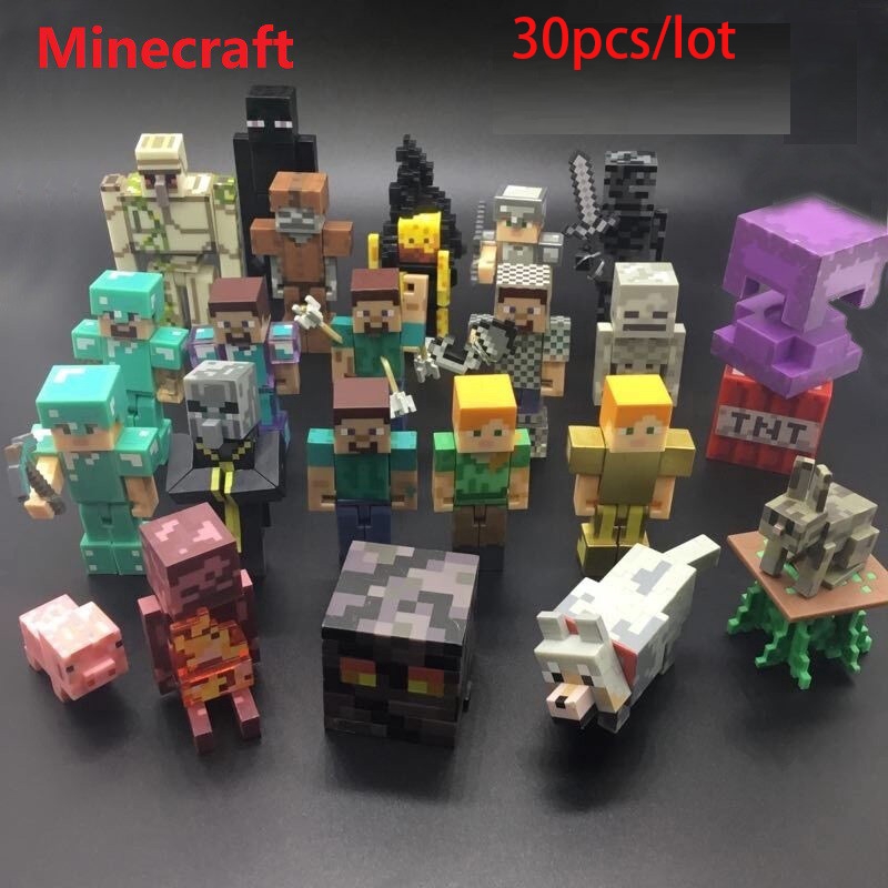 30pcs Anime Game Minecraft Creeper Steve TNT Action Figures Colorful ...