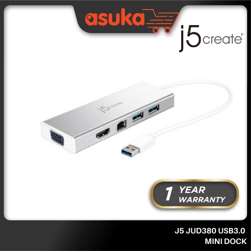 J5 JUD380 USB3.0 Mini Dock w/HDMI & VGA Dual Display /Gigabit Ethernet/USB HUB