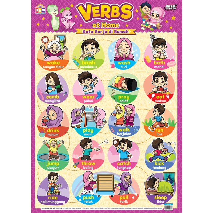 Poster Membaca Ana Muslim Verbs At Home Alat Bantuan Mengajar Poster Pendidikan Tadika