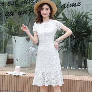 white midi dress with short sleeves