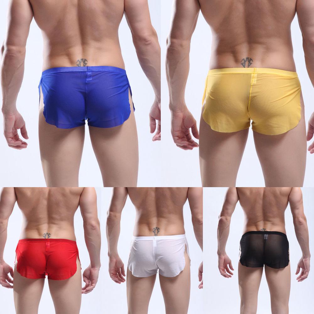 Men's New Bugle Short See-through Mesh Boxer Sports Briefs Split Thongs ...