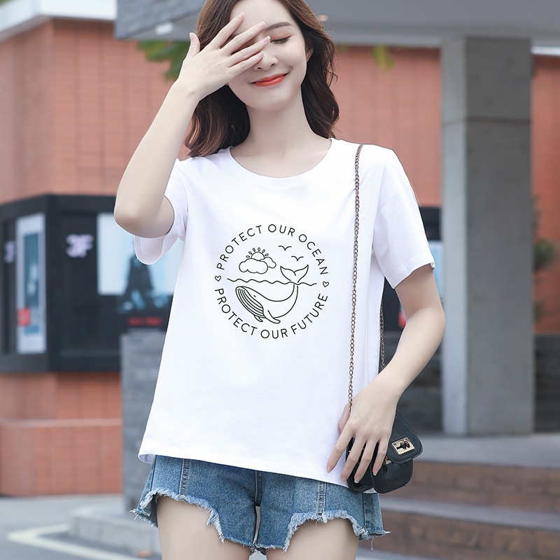 GC White T-Shirt Fashion Korean Style Printing Minimalistic Eco-Friendly Comfortable To Wear.