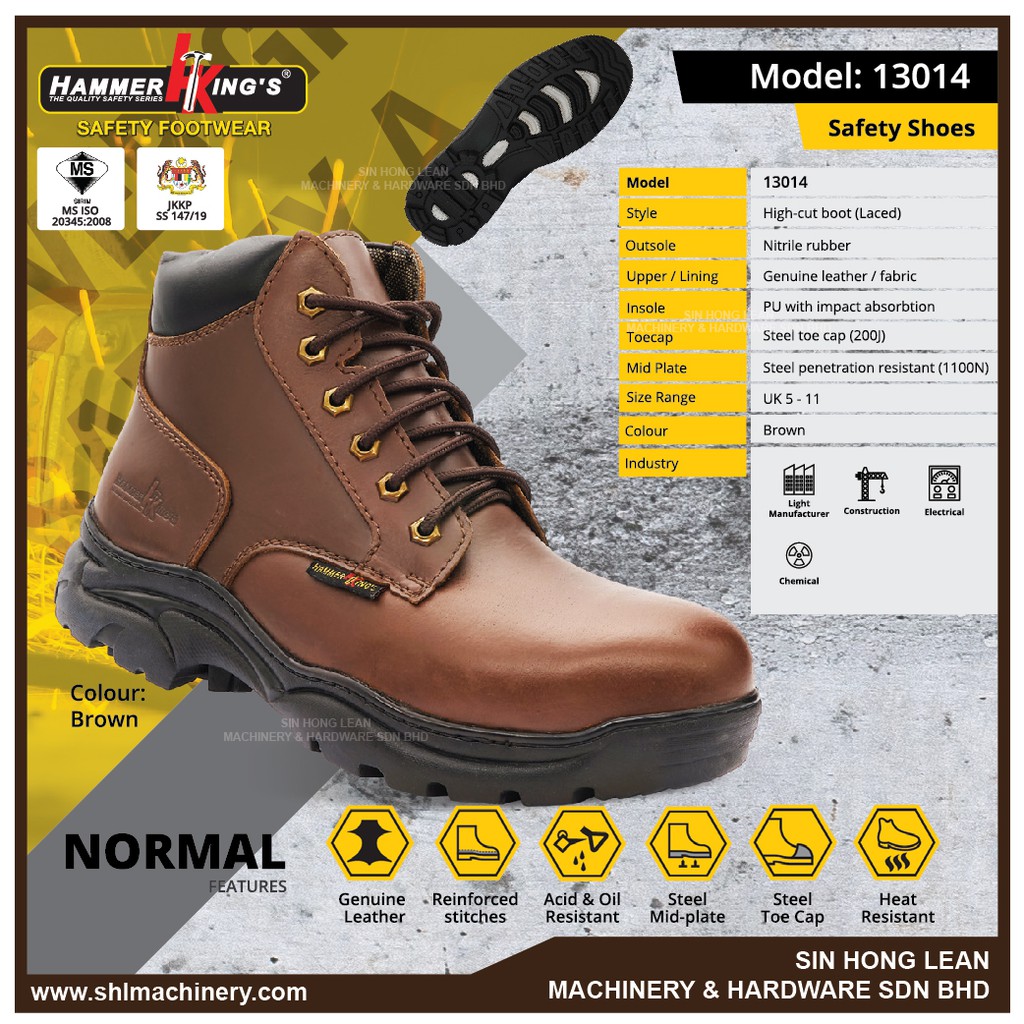 Hammer Kings Normal Safety Shoes 13014 Men Shoes Mid Cut Laceup Steel Toe Cap Leather Working