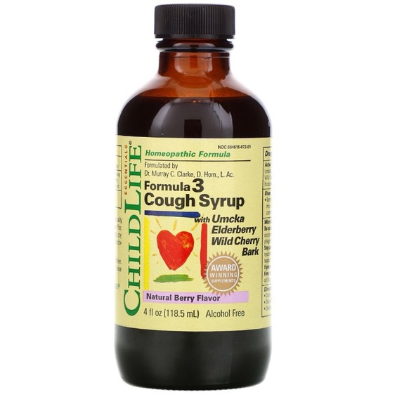 ChildLife, Essentials, Formula 3 Cough Syrup, Alcohol Free, Natural Berry Flavor, 4 fl oz (118.5