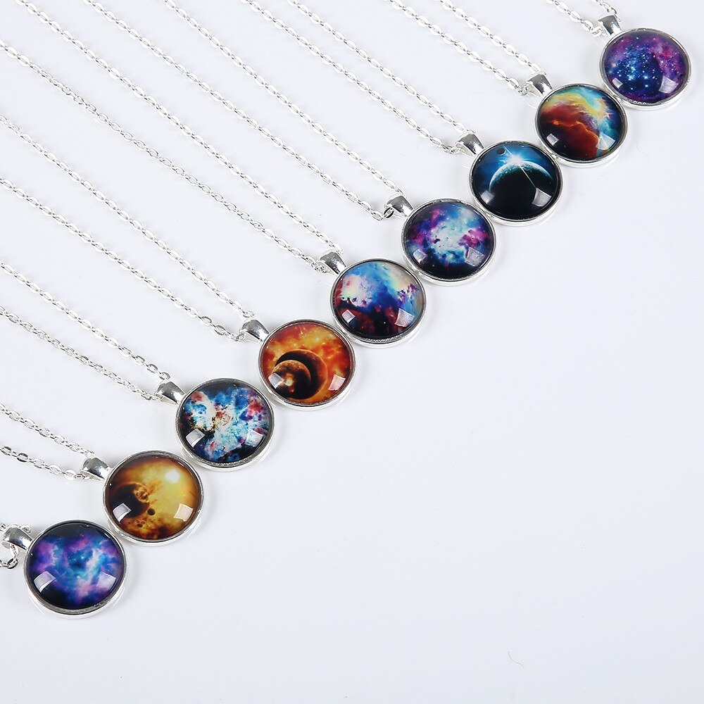 Korean Style New Fashion Galaxy Necklace Nebula Space Glass Cabochon Pendant Brand Jewelry for Men Men Best Friends Ship Gifts