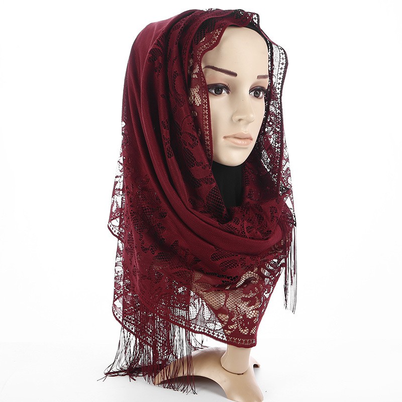 Jifang Muslim Lady Wedding Party Hijabs Hollow Lace Plain Cotton Shawls Hijab Headscarf Wraps Turban Shawl Scarf WJ188