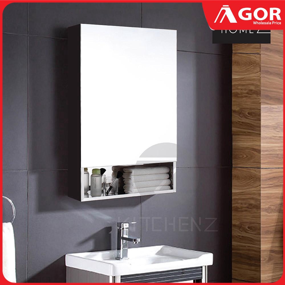 Hot Item Homez Bathroom Mirror Cabinet 7092r 100 Stainless Steel With Open Shelf Space L500 X Shopee Malaysia