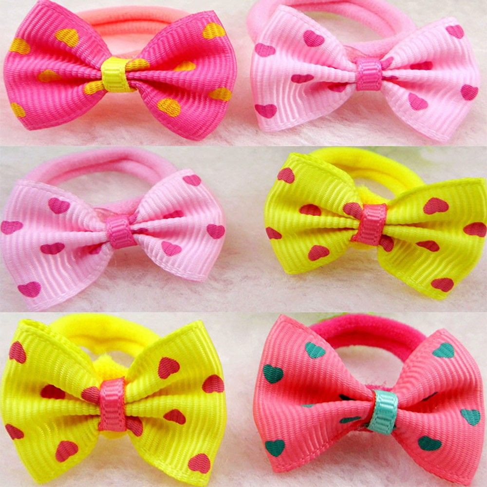 10pcs Kids Hairband Printing Ponytail Holder Bow Knot Sweet Dot