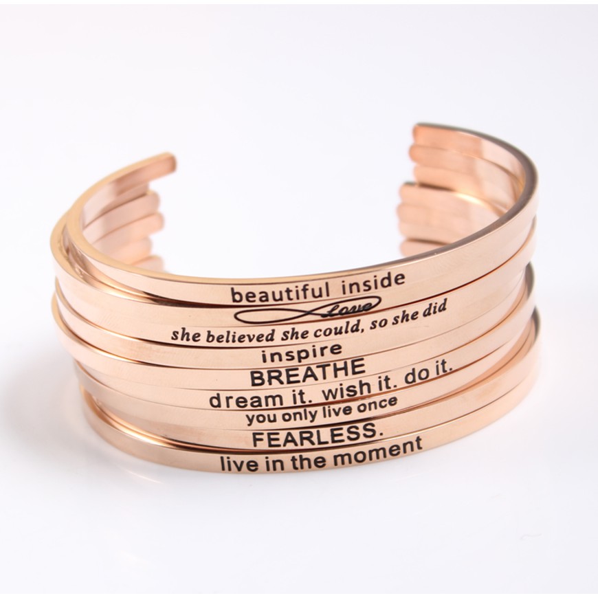 Engraved Positive Inspirational Quote Cuff Bracelet Bangle