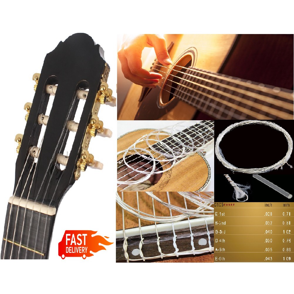 Malaysia Ready Stock 6pcsset Clear And Silver Nylon Silver Strings Set For Classical Classic 0251