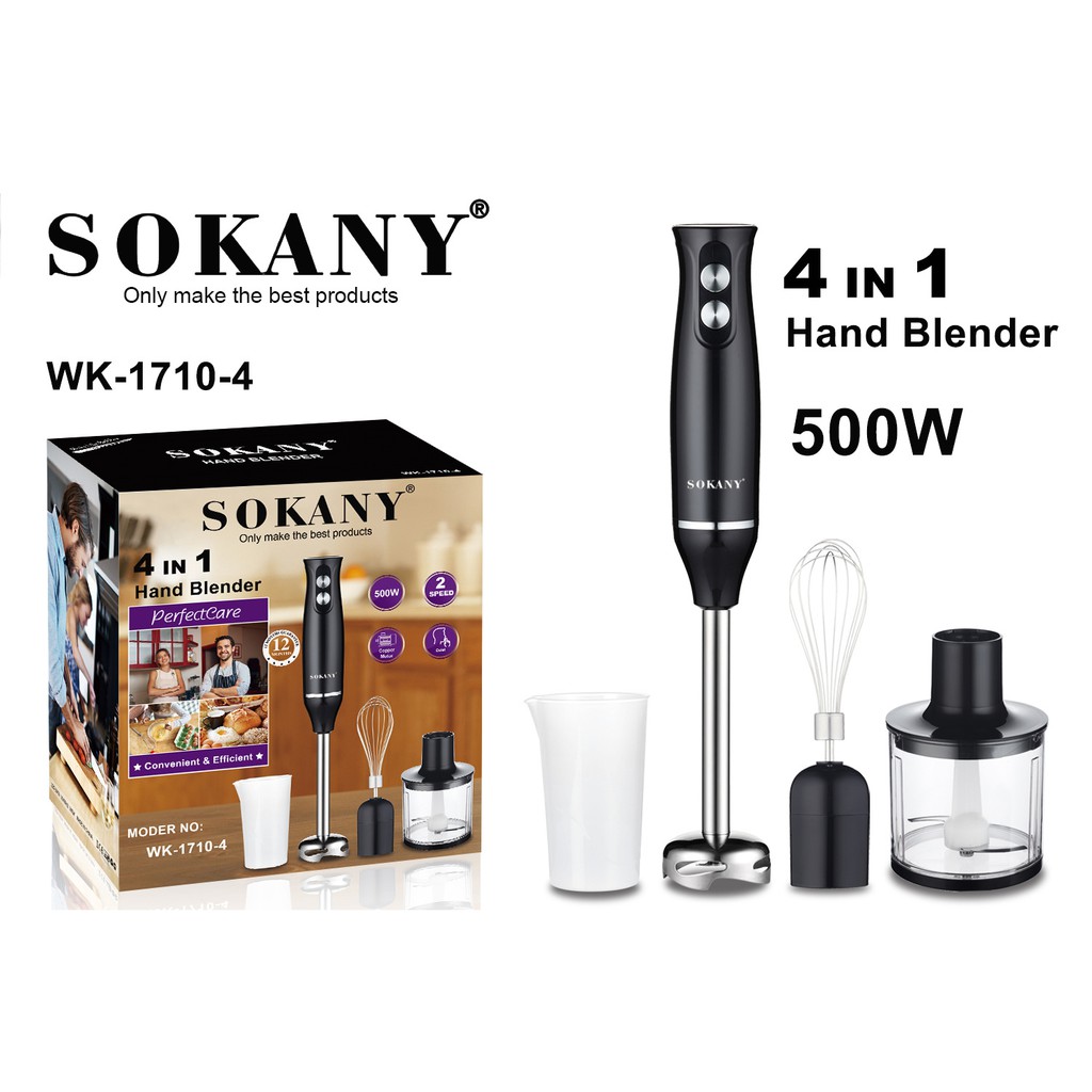 SOKANY 4 In 1 Electric Hand Blender Stick Mixer Baby Food Processor Set Chopper Pengisar Pegang Tangan