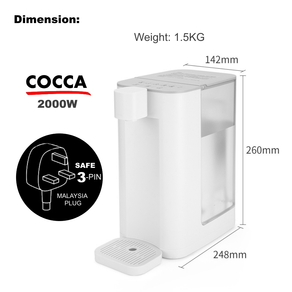 cocca-instant-hot-water-pot-kettle-heater-3l-tank-malaysia-3-pin-plug