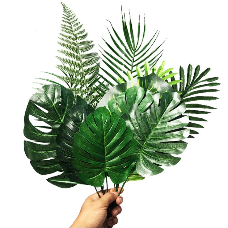 5Pcs Artificial Tropical Monstera Leaves Palm Leaf Green Plant Flower Arrangement Decorative Leaves Home Decor