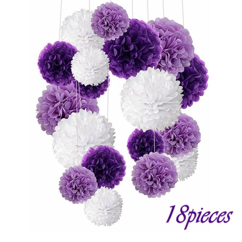 18pcs Purple Tissue Paper Pom Poms Flower For Birthday Party Wedding Decoration Shopee Malaysia