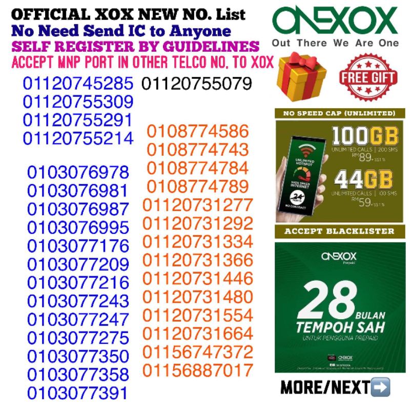 Onexox 100gb 44gb Postpaid Prepaid 28month Welcome Deal Starter New Number Or Mnp Port In Xox Random Free Gift