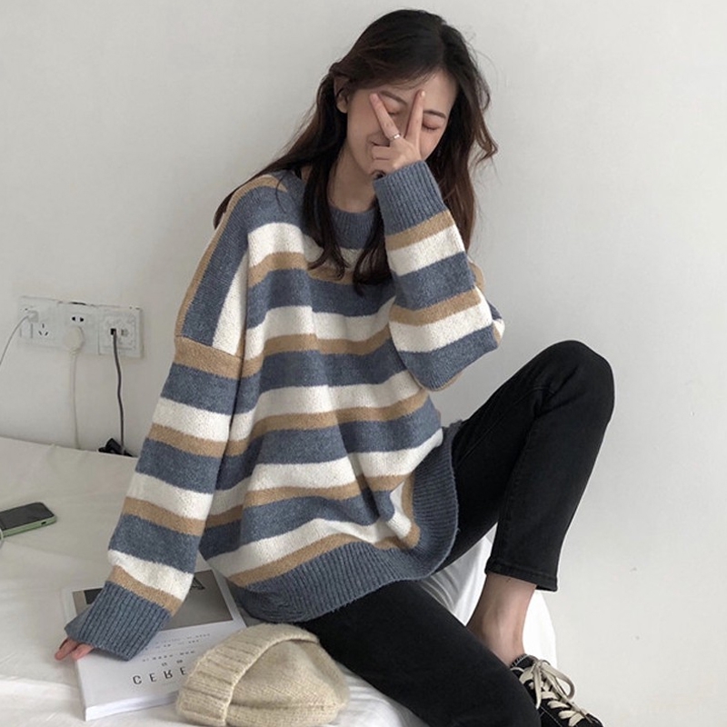 korean women ladies round neck long sleeve knitted tops sweater baju ...