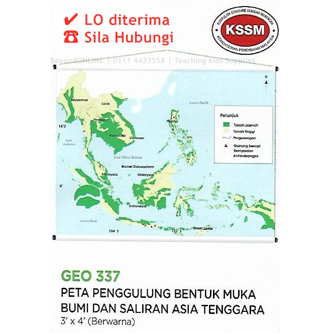 GEO337 Peta Penggulung Bentuk Muka Bumi dan Saliran Asia Tenggara 