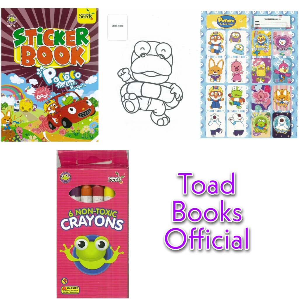 TOAD BOOKS : PORORO BUKU STIKER + 6 KRAYON KECIL - SET ( STLC PR )
