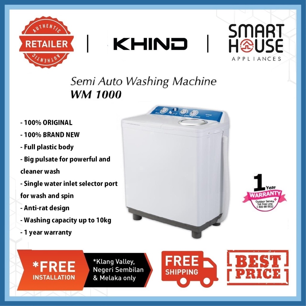 KHIND Semi Auto Washing Machine 10kg (WM1000) Shopee Malaysia